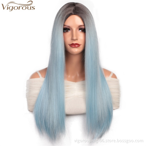 Vigorous Long Silky Natural Black Straight Synthetic Wigs Middle Part Wigs For Women Daily Use Wigs Wholesale Price
